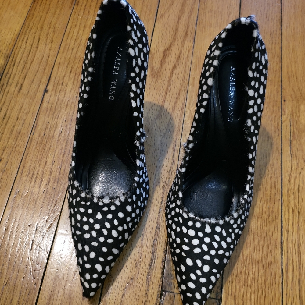 AKIRA Black and White Polka Dot Pointed Toe Pumps